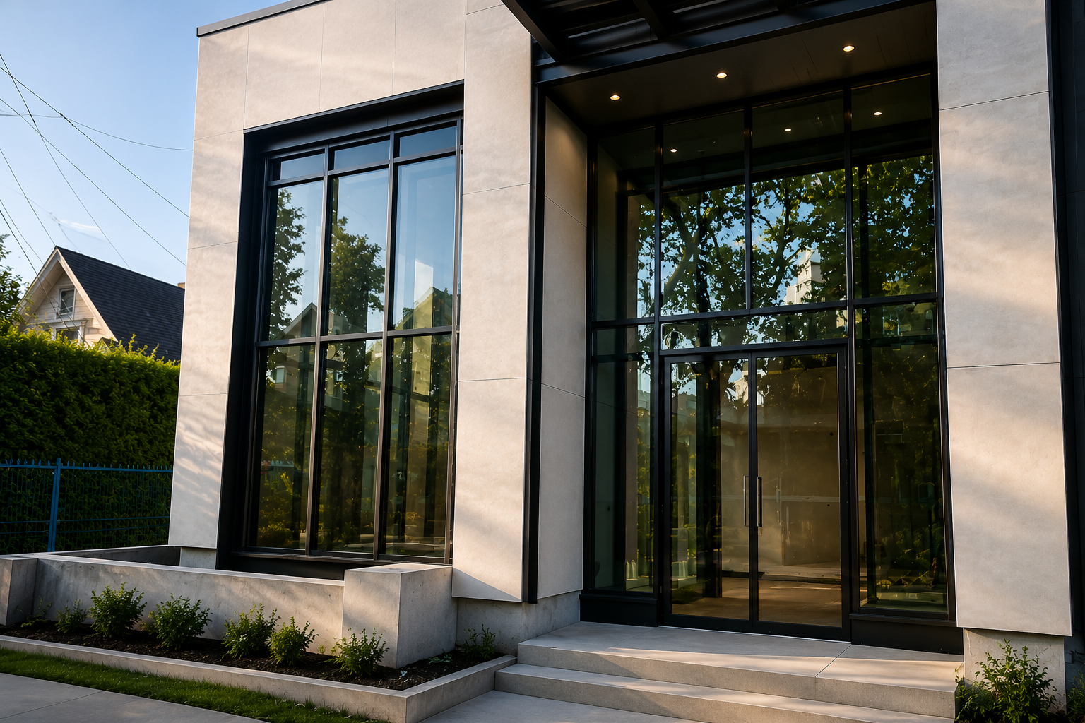 Commercial curtain wall glazing and glass storefront on West Blvd Vancouver by Wintek Glass